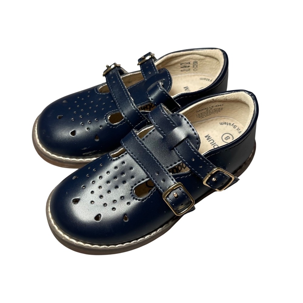 Footmates Navy Blue Leather Mary Jane Shoes Danielle Kids Size 8 Medium‎
